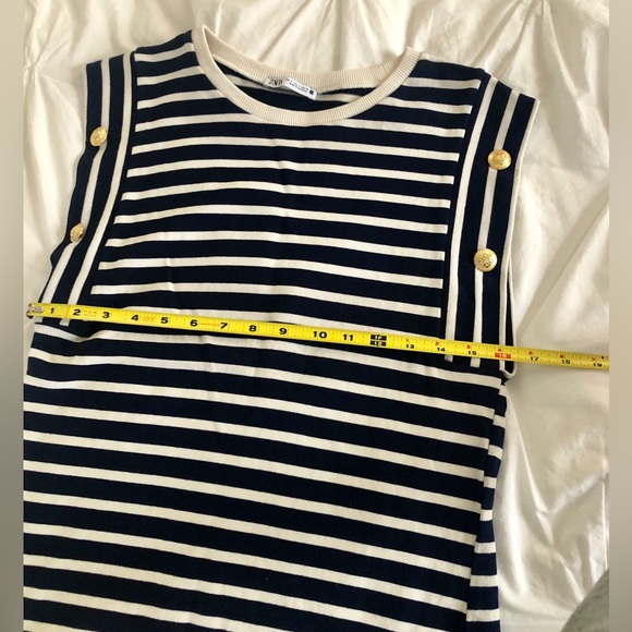 Zara Nautical Detail Navy & White Striped Top w/ Gold Buttons Size XS - Picture 4 of 5